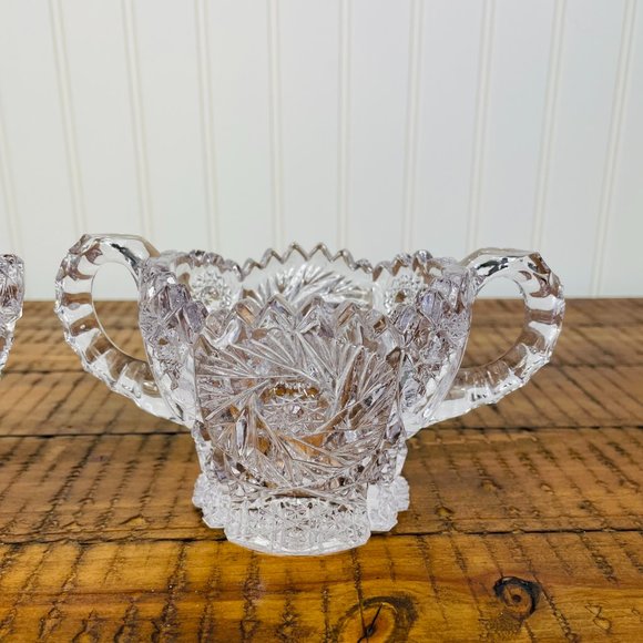 Vintage Cream and Sugar Bowls Pressed  Nucut/ Imperial Glass Set of 2 - Picture 4 of 11